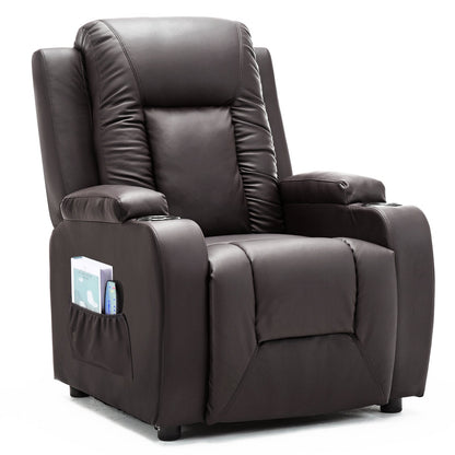 COMHOMA Recliner Chair, PU Rocking Chair for Adults, Swivel Recliner with Cup Holders, Heat and Massage, Single Sofa Seat with Side Pockets for Living Room, Bedroom (Black)