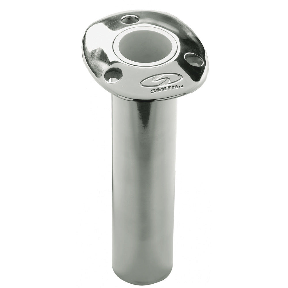 C.E. Smith Flush Mount Rod Holder - 0 Degree &amp; 9" Depth - Stainless Steel - Cast Bottom - White Vinyl Liner