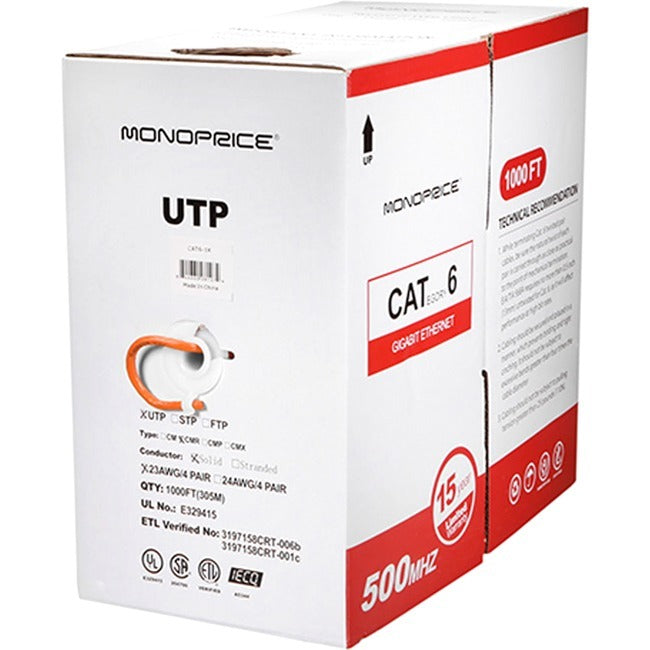 Cat6 Utp Solid (Cmr)1000Ft - Orange