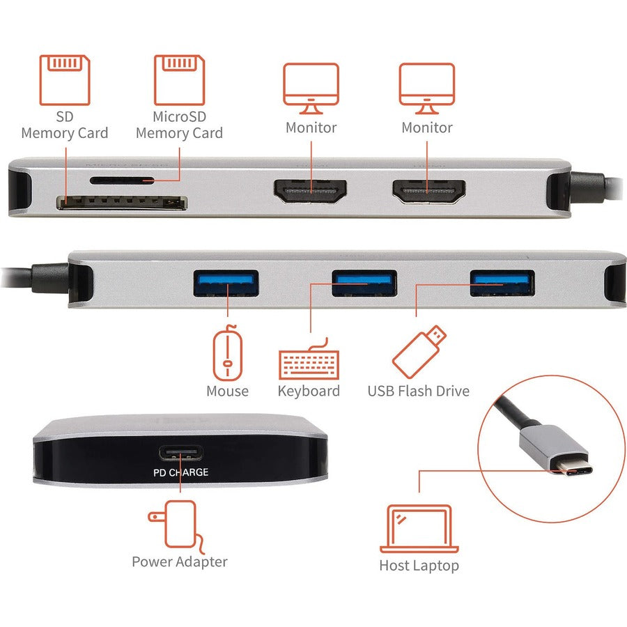 Chargingusb C Dock Dual-Display,4K Hdmi Usb Hub Memory Card Pd