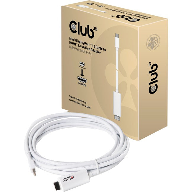 Club 3D Mini Displayport 1.2 Cable To Hdmi Uhd 4K60Hz Active Adapter M/M 3M/9.84Ft