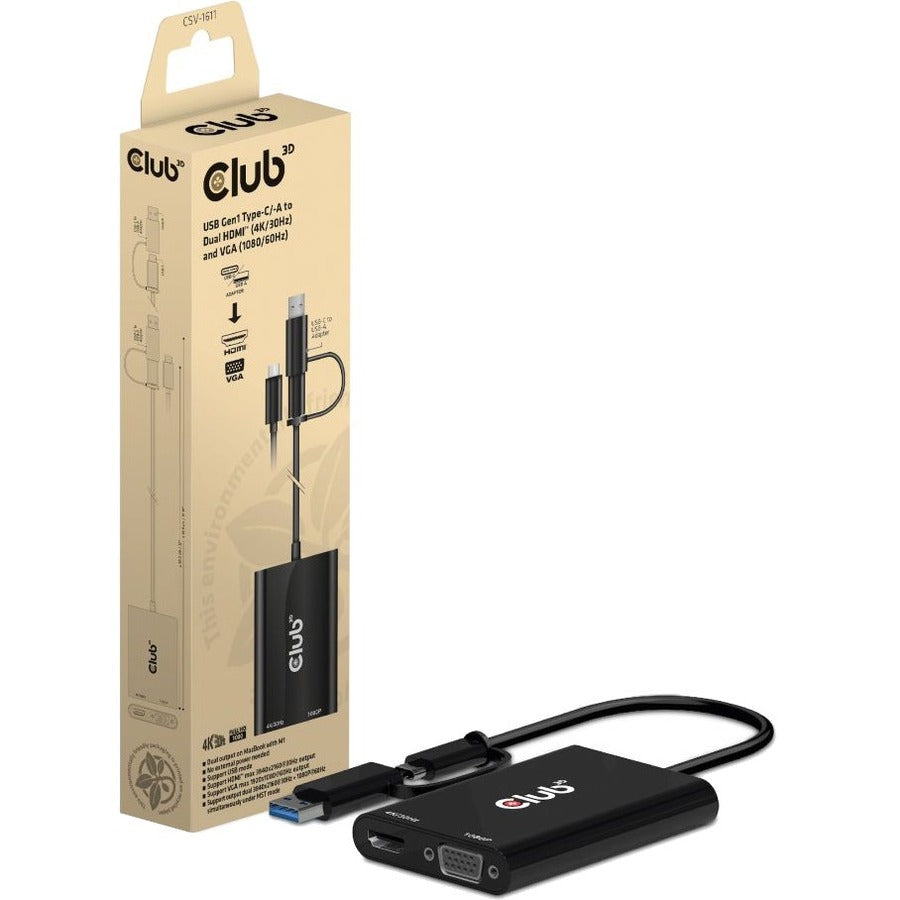 Club 3D Usb Gen1 Type-C/-A To Dual Hdmi (4K/30Hz) / Vga (1080/60Hz)