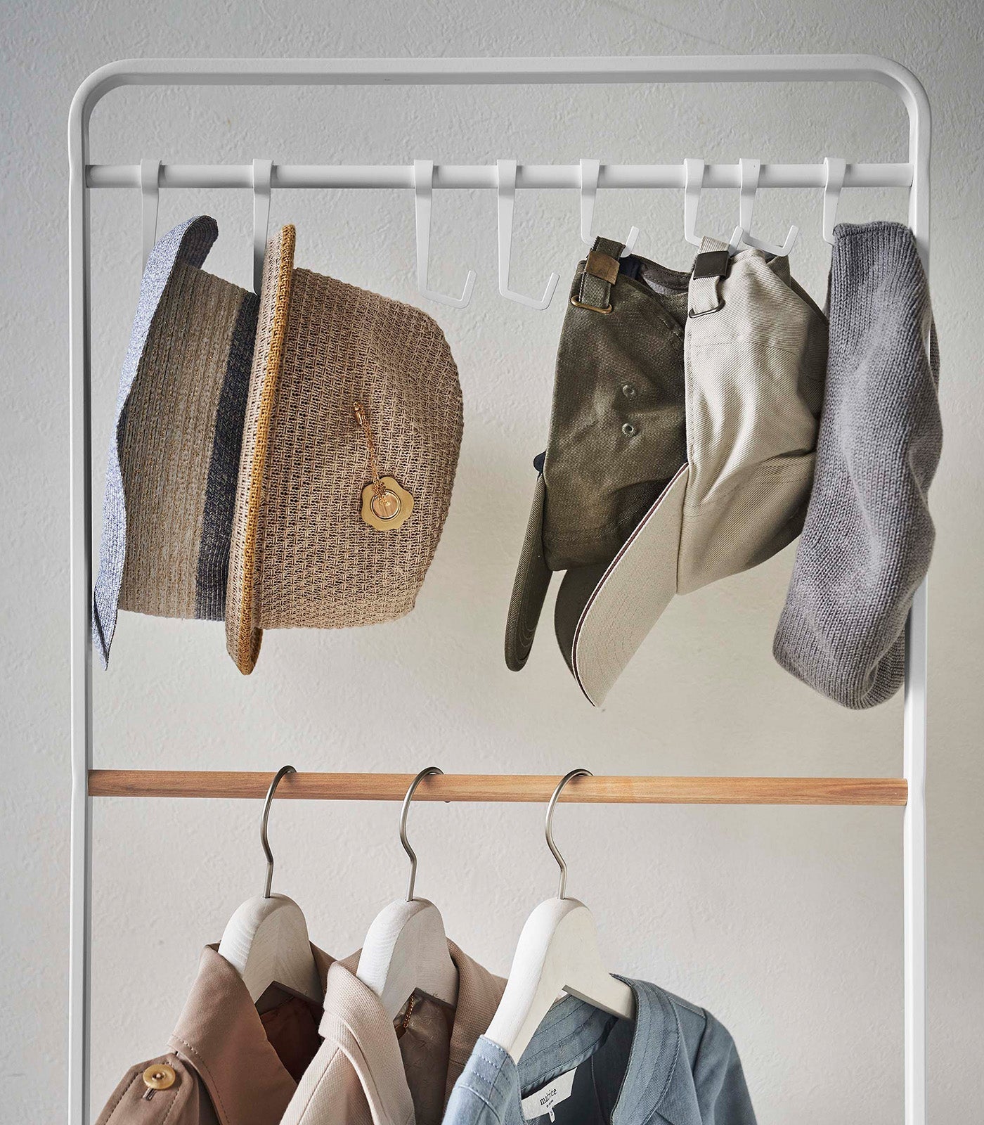 Coat Rack with Hat Storage (66" H) - Steel + Wood