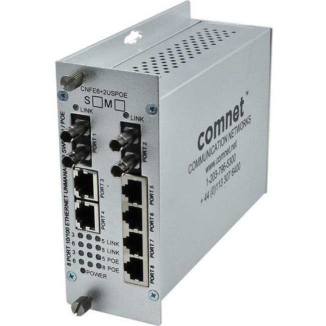 Comnet 8 Port 10/100 Mbps Ethernet Self-Managed Switch 2Fx Single Mode, 6Tx (Poe) CNFE6+2USPOES