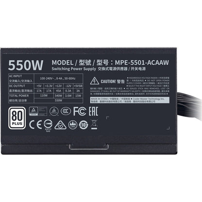 Cooler Master Mpe-5501-Acaaw-Us Mwe 550 White 550W 80+ White Psu W/ Hydro-Dynamic-Bearing Silent 120Mm Fan, Single +12V Rail, Flat Black Cables