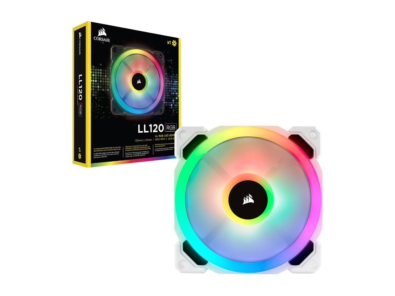 Corsair Ll Series Co-9050091-Ww Ll120 Rgb, 120Mm Dual Light Loop Rgb Led Pwm Fan, Single Pack, White.