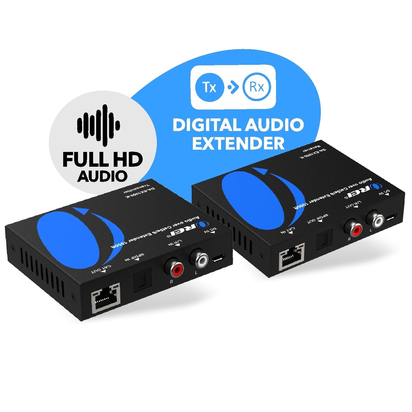 Digital Audio Over CAT5 Extender Upto 1000 Feet - Extend Digital Optical Coxial Toslink Signal Over Ethernet PoC for Long Distance Extension (DA-EX1000-K)