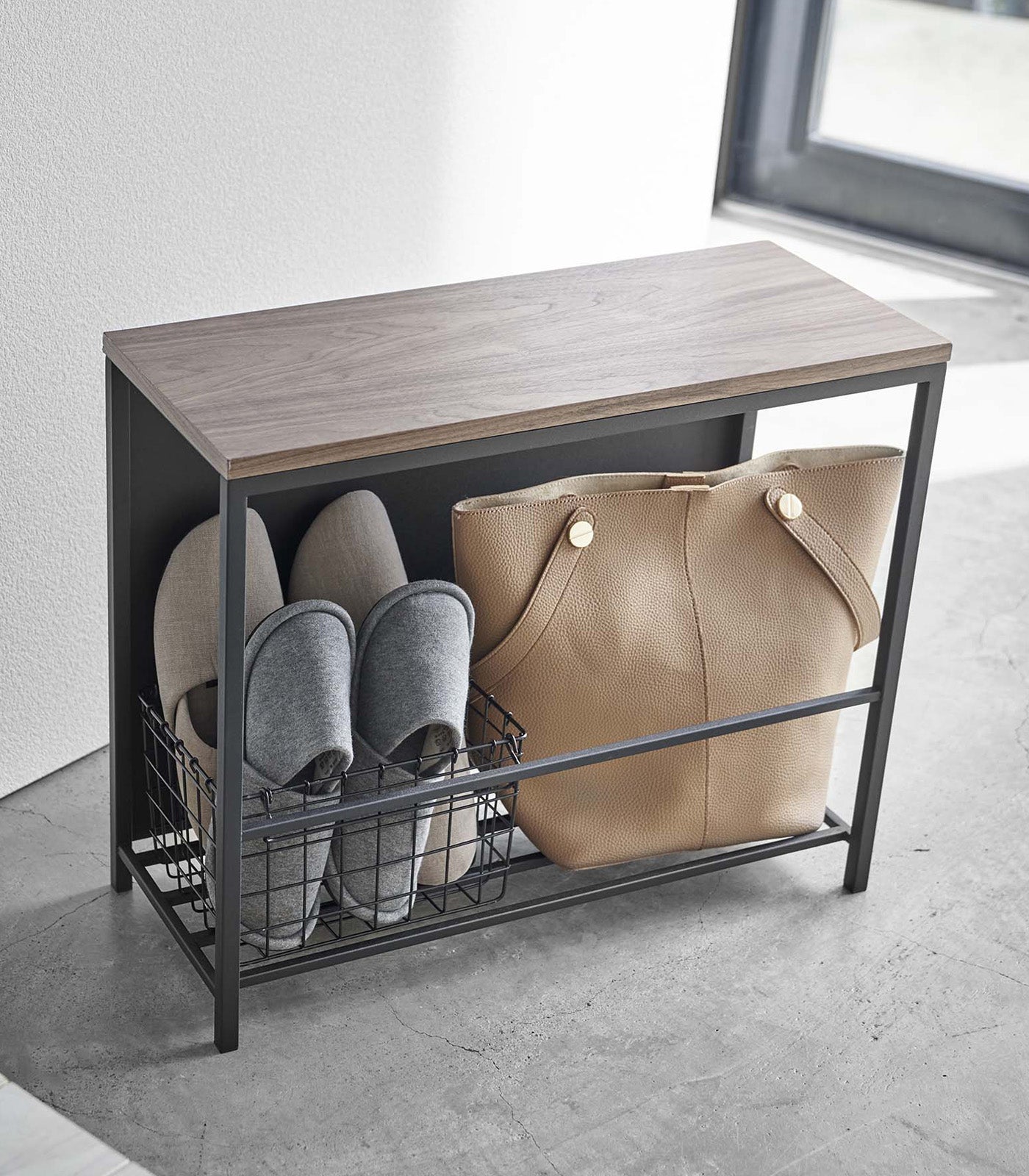 Entryway Storage Organizer & Bench (18" H) - Steel + Wood