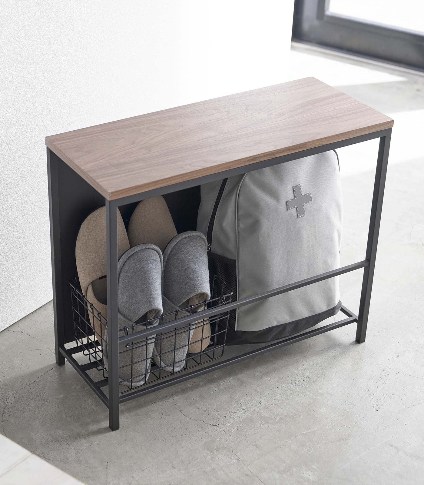 Entryway Storage Organizer & Bench (18" H) - Steel + Wood