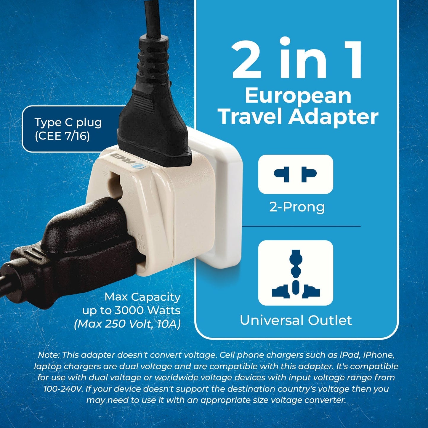 European Travel Adapter - 2 in 1 - Type C - Compact Design (DB-9C)