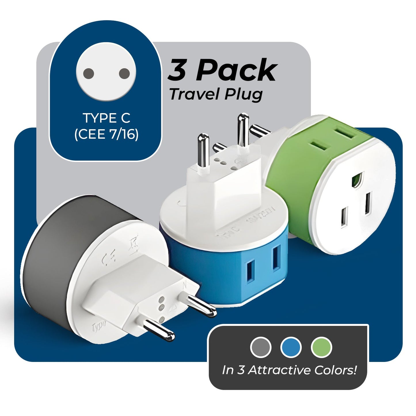 European Travel Adapter - 2 in 1 - Type C - Compact Design (US-9C)