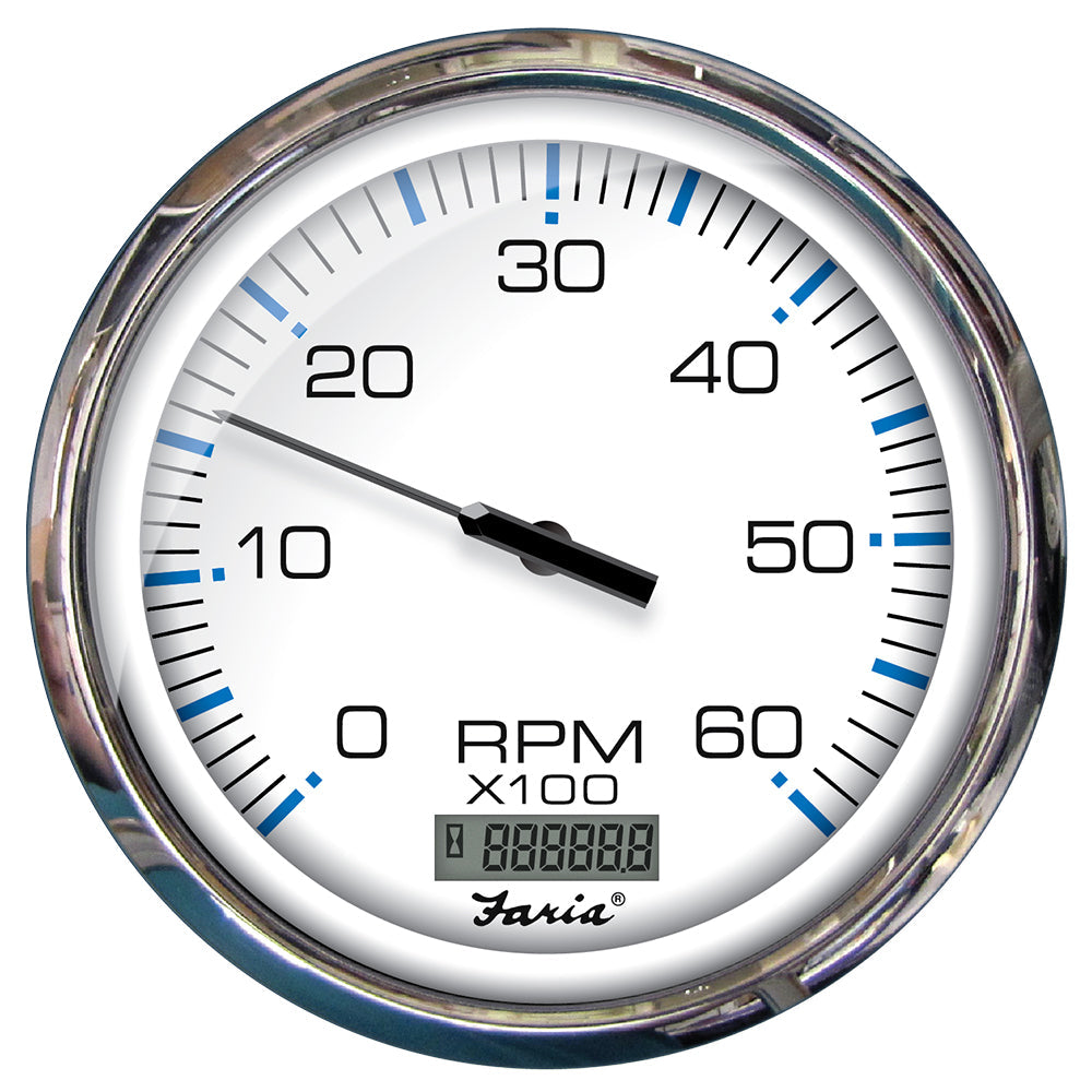 Faria Chesapeake White SS 5" Tachometer w/Digital Hourmeter - 6000 RPM (Gas) (Inboard)