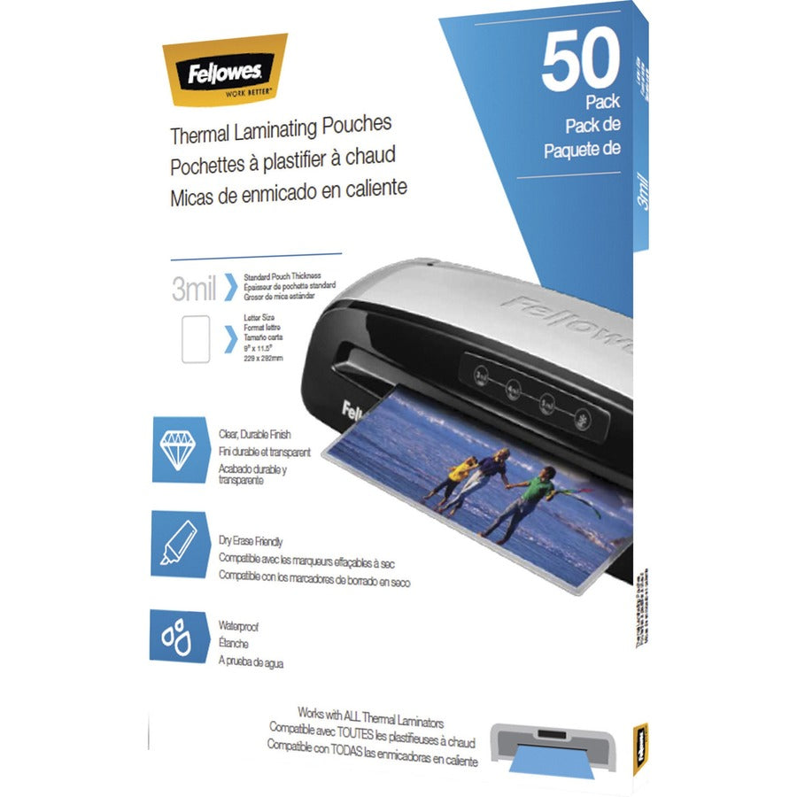 Fellowes Thermal 3Mil,Laminating Pouches Letter 50Pk