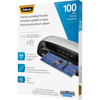 Fellowes Thermal Laminating Pouches - Letter, 3 Mil, 100 Pack