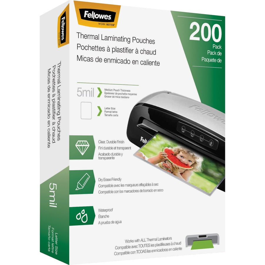 Fellowes Thermal Laminating Pouches - Letter, 5 Mil, 200 Pack