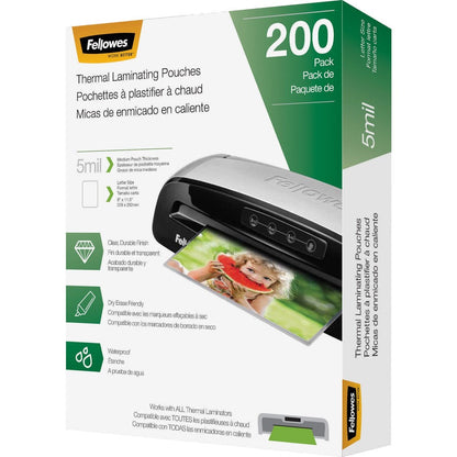 Fellowes Thermal Laminating Pouches - Letter, 5 Mil, 200 Pack