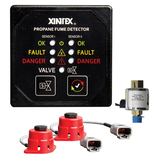 Fireboy-Xintex Propane Fume Detector, 2 Channel, 2 Sensors, Solenoid Valve &amp; Control &amp; 20&#39; Cable - 24V DC