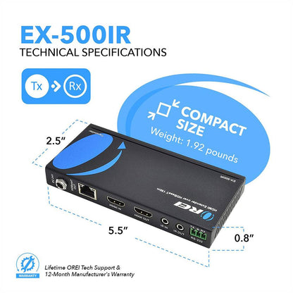 Full HD HDMI Extender With POC, Bi- directional IR, RS-232 & PoC (EX-500IR)