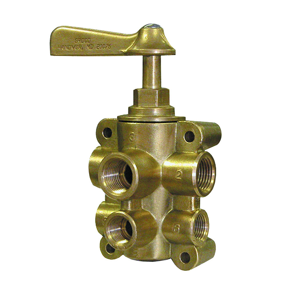 GROCO 6-Port NPT Bronze Fuel Valve 1/2" Main - 3/8" Return