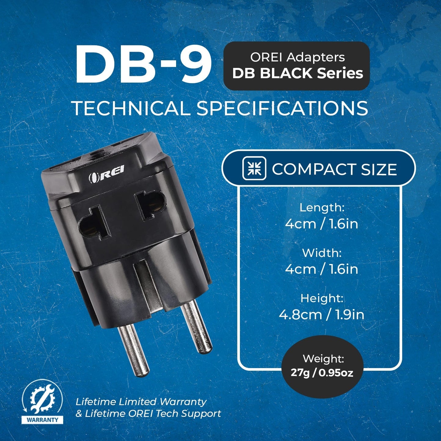 Germany, France Travel Adapter - 2 in 1 - Type E/F - Compact Design (DB-9)