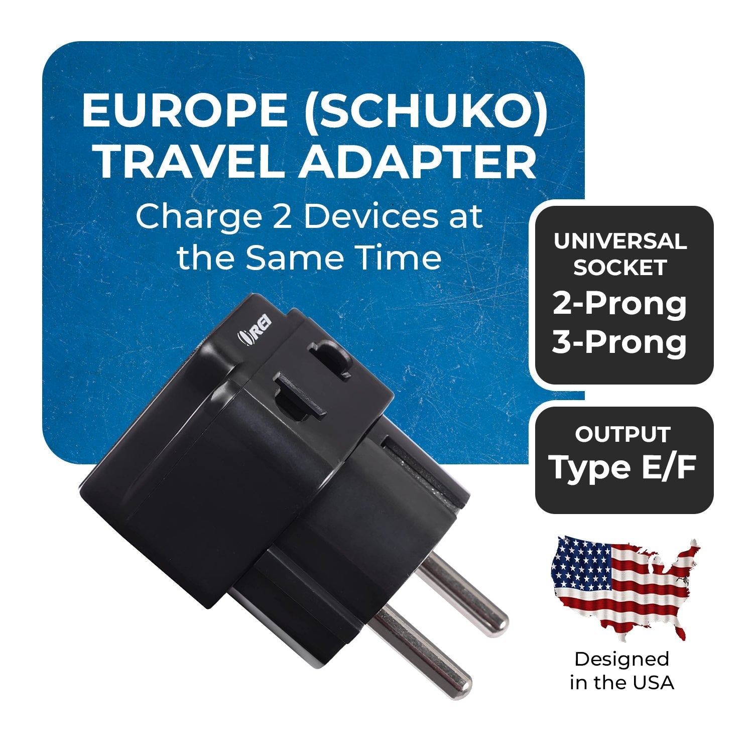 Germany, France Travel Adapter - 2 in 1 - Type E/F - Compact Design (DB-9)