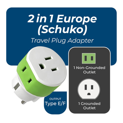 Germany, France Travel Adapter - 2 in 1 - Type E/F - Compact Design (US-9)