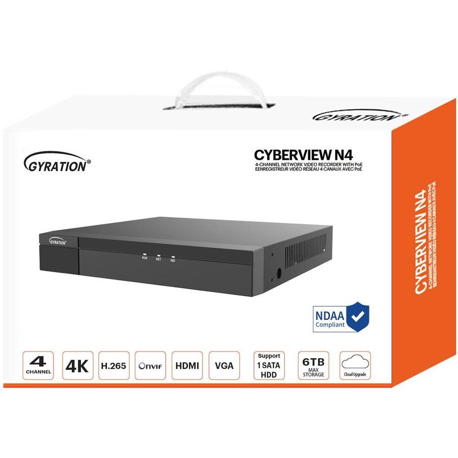 Gyration 4-Channel Network Video Recorder With Poe - 4 Tb Hdd