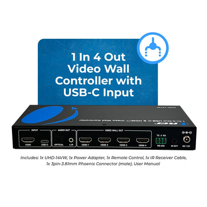 HDMI 2x2 Video Wall Controller with UBS-C input (UHD-14VW)