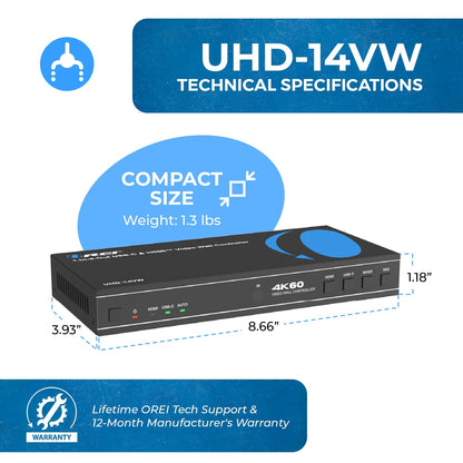 HDMI 2x2 Video Wall Controller with UBS-C input (UHD-14VW)