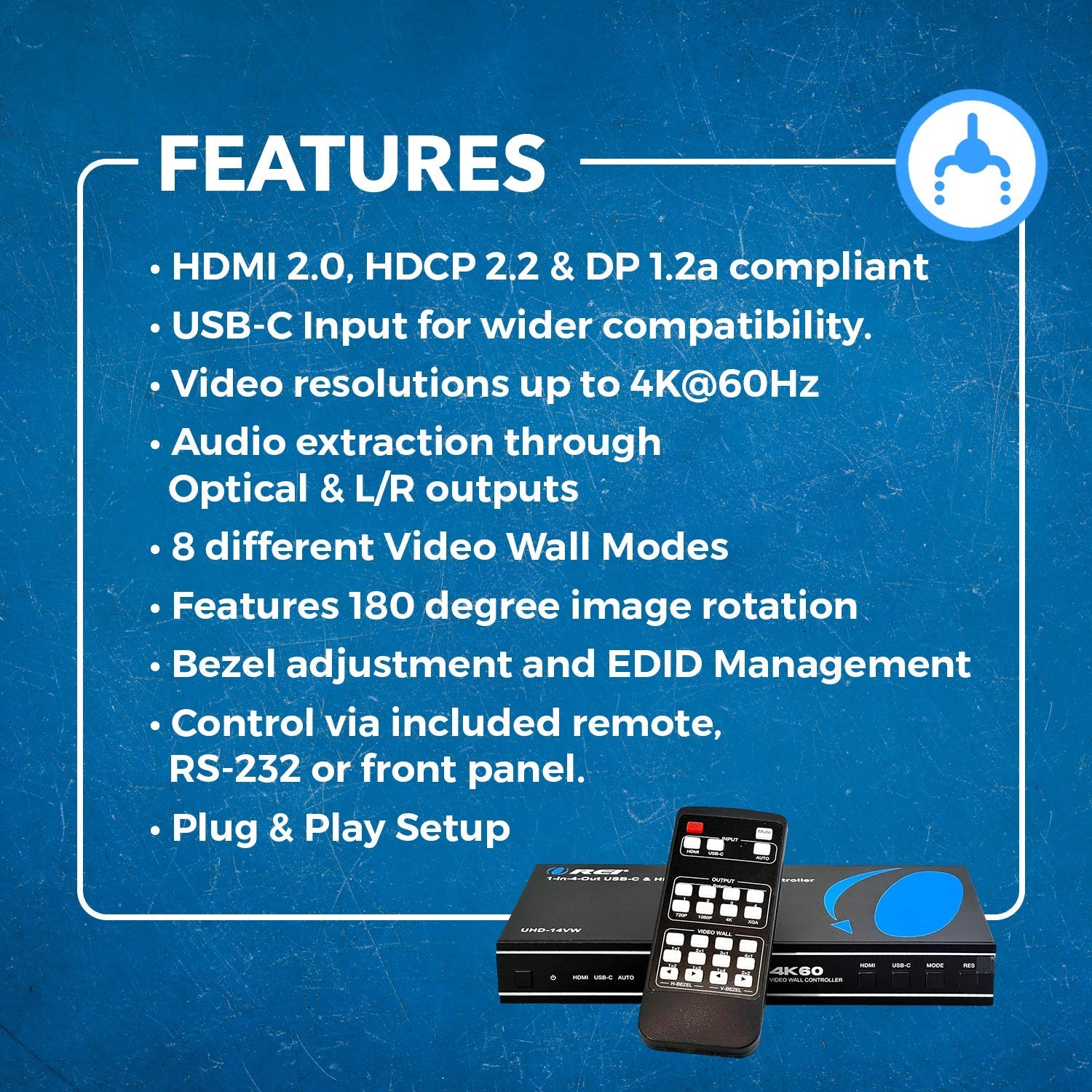 HDMI 2x2 Video Wall Controller with UBS-C input (UHD-14VW)