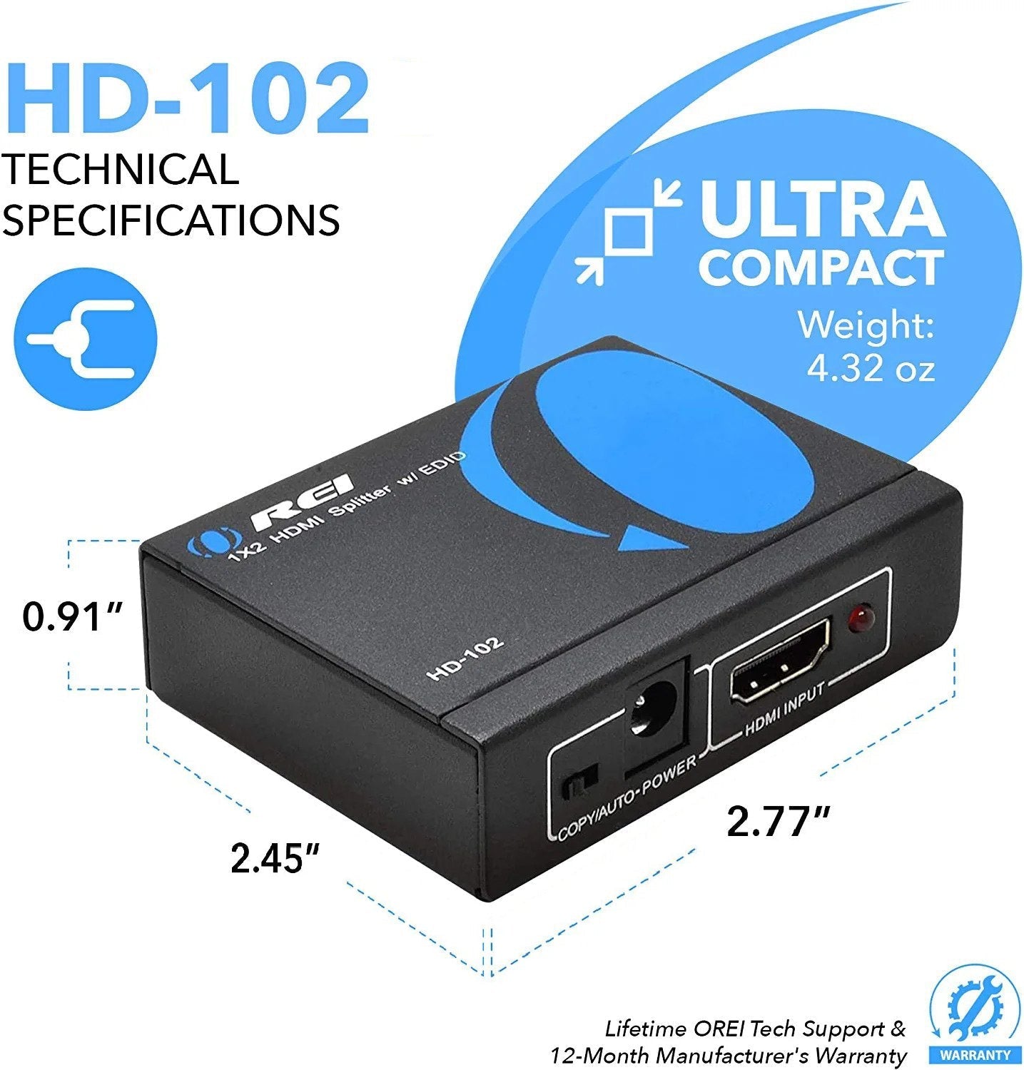 HDMI Splitter 1 input 2 output 1080p with EDID (HD-102)