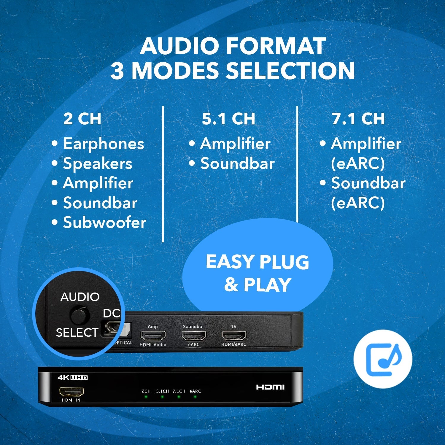 HDMI eARC Audio Extractor 4K@60Hz with Optical Port & 3.5mm jack, 18Gbps bandwidth (HDA-932)