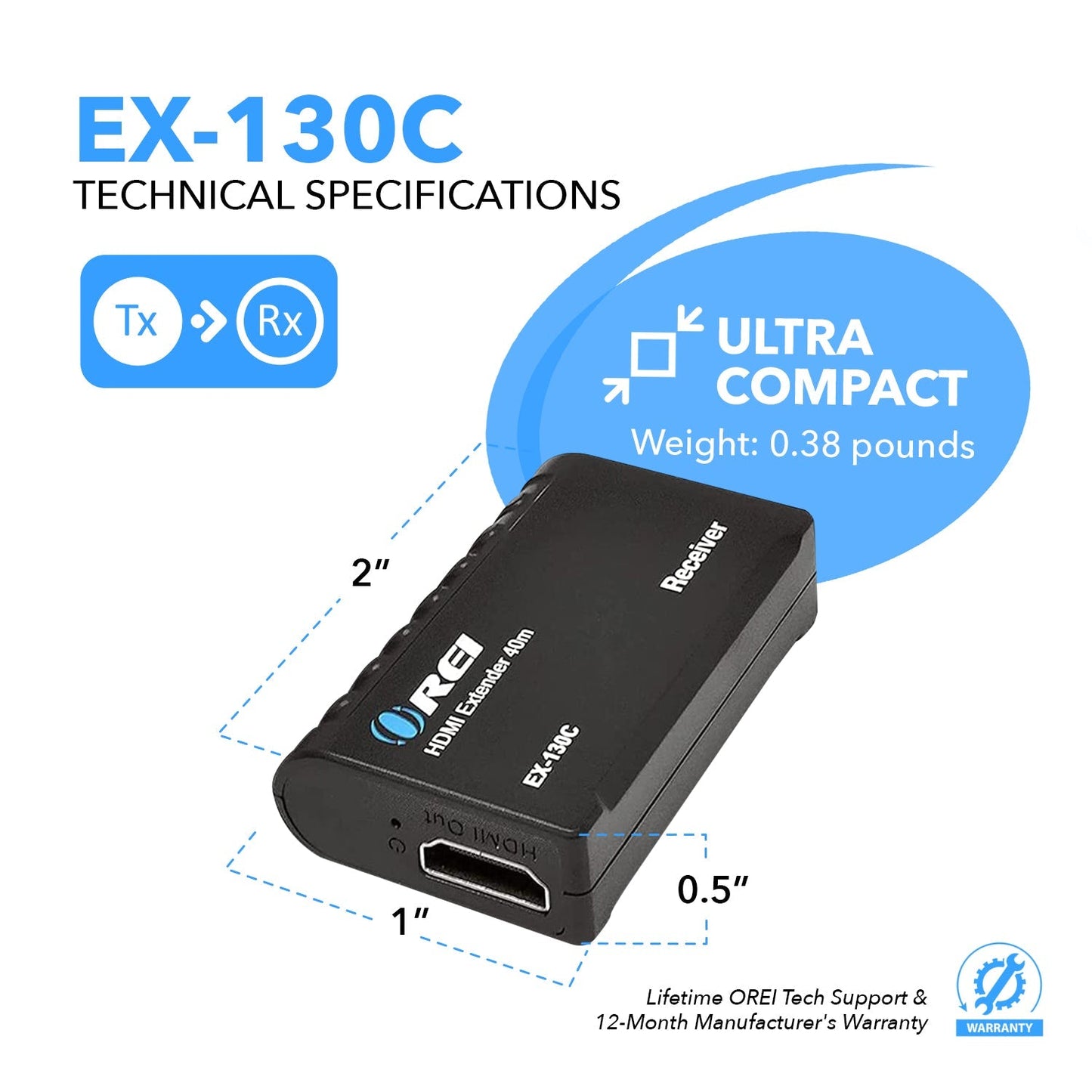 HDMI to Ethernet Over CAT6/7 Extender RJ45 Up to 130 Feet - 1080p (EX-130C)