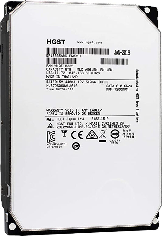 Hgst-Imsourcing Ultrastar He6 Hus726060Ala640 6 Tb Hard Drive - 3.5" Internal - Sata (Sata/600) 0F18335
