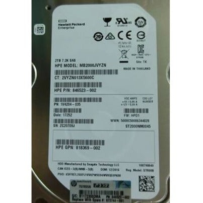 Hpe 2 Tb Hard Drive - 3.5" Internal - Sas (12Gb/S Sas) 872744-001