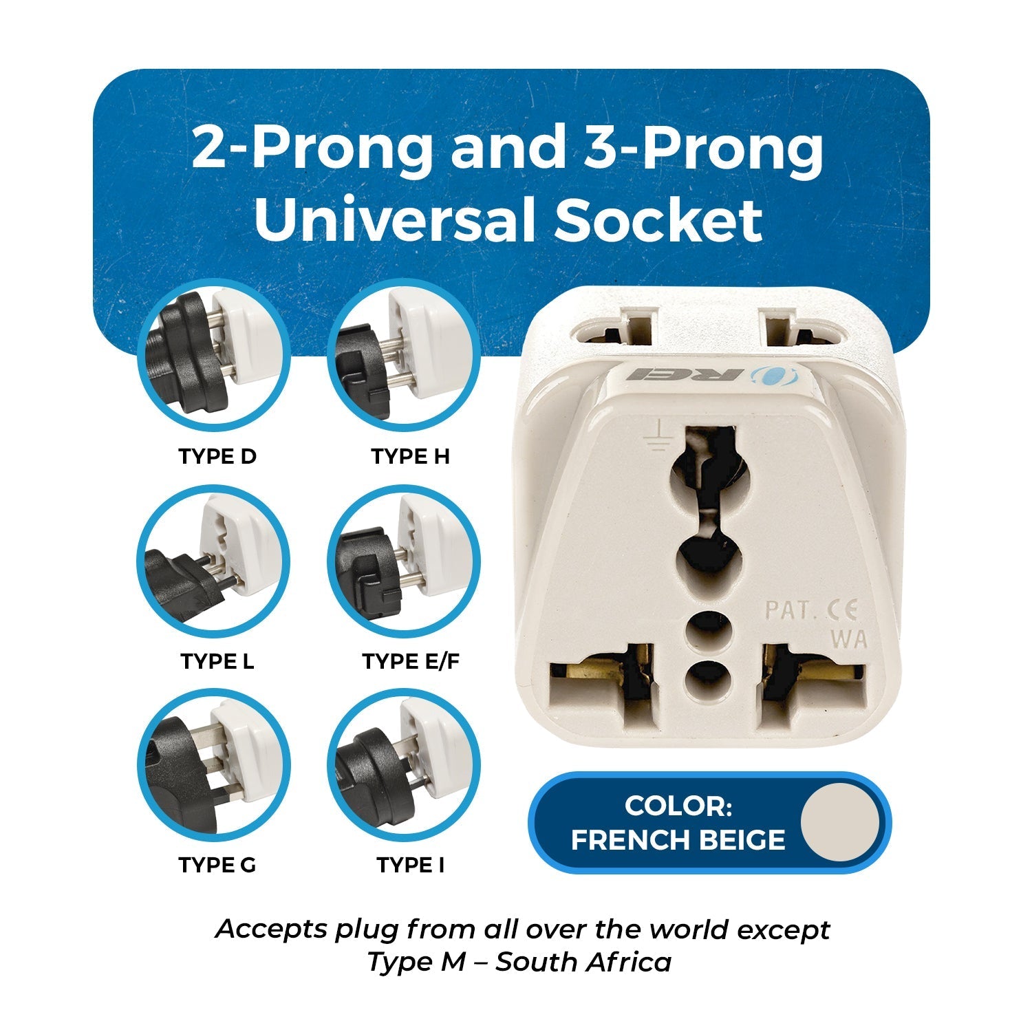 India, Nepal Travel Adapter - 2 in 1 - Type D - Compact Design (DB-10)