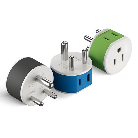 India, Nepal Travel Adapter - 2 in 1 - Type D - Compact Design (US-10)