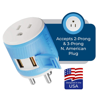 India, Nepal Travel Adapter - 3 in 1 - 2 USB - Type D - Compact Design (U2U-10)