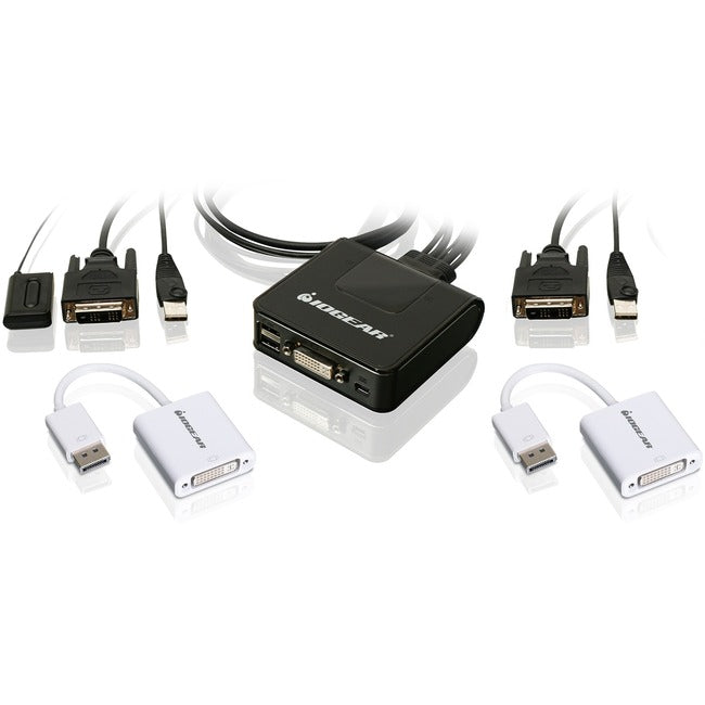 Iogear 2-Port Usb Dvi Cable Kvm With Displayport Adapters Bundle