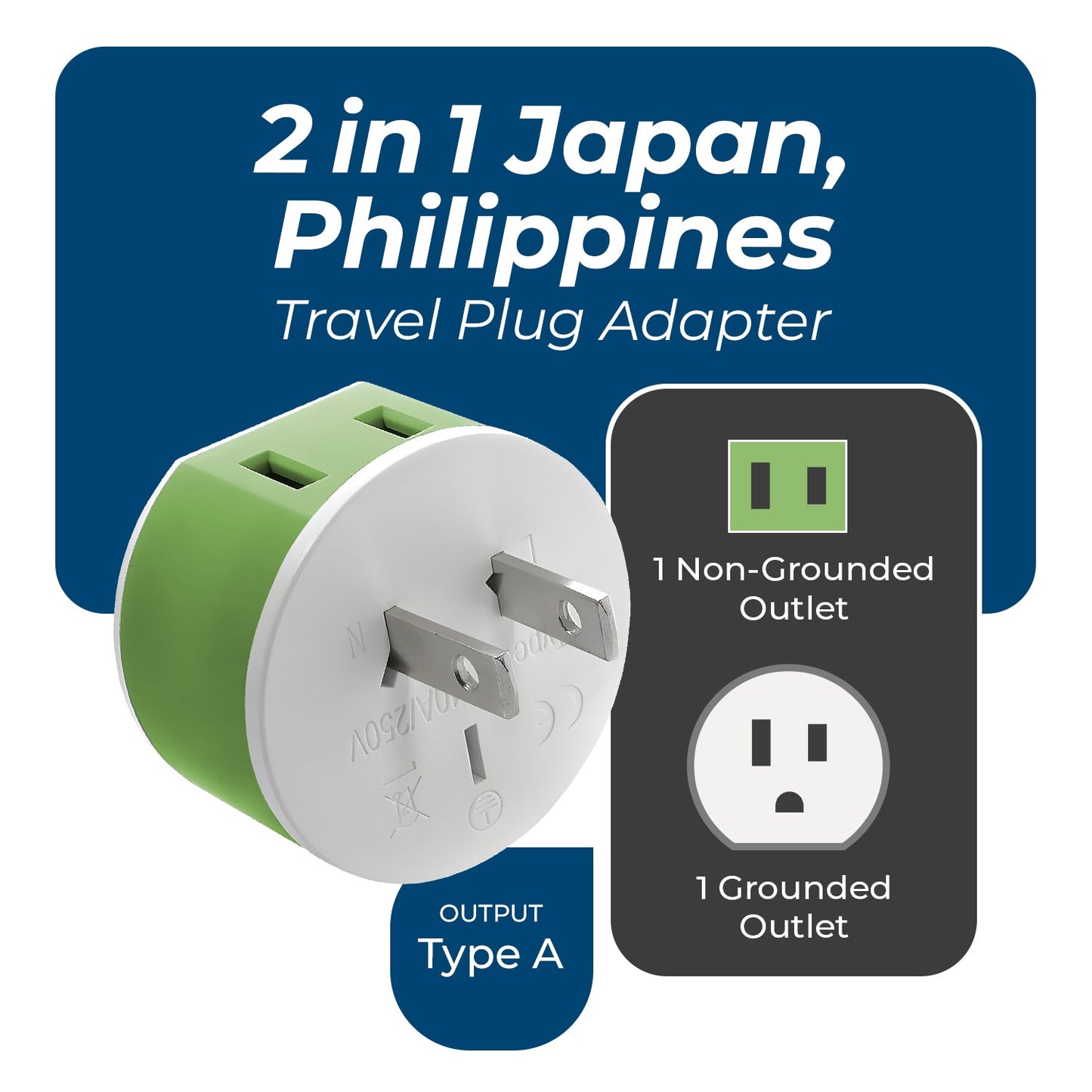 Japan, Philippines Travel Adapter - 2 in 1 - Type A - Compact Design (US-6)