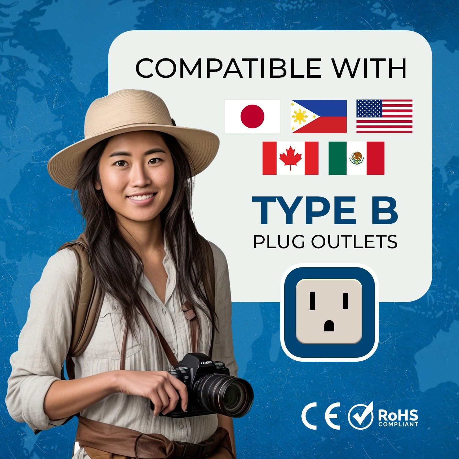 Japan, Philippines Travel Adapter - 2 in 1 - Type B - Compact Design (DB-5)