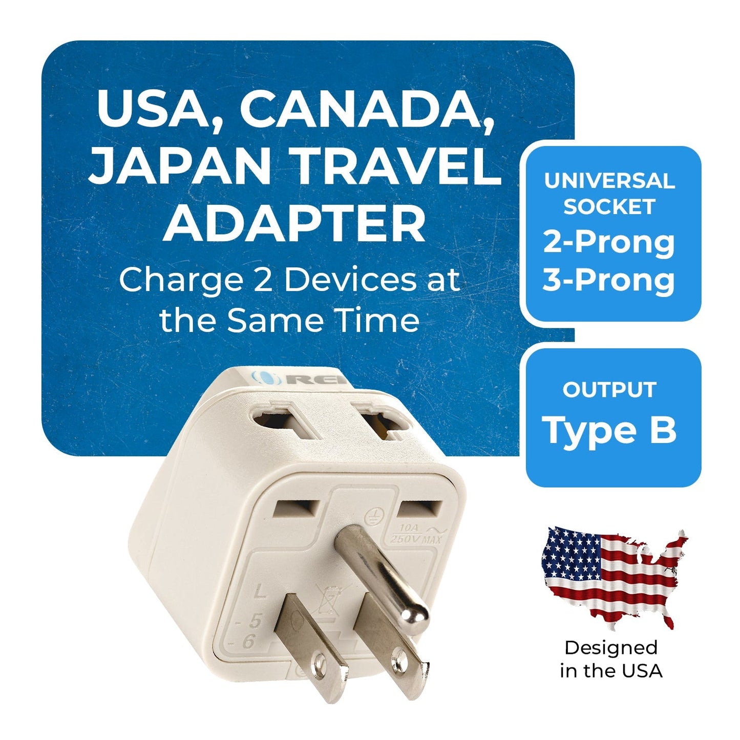 Japan, Philippines Travel Adapter - 2 in 1 - Type B - Compact Design (DB-5)