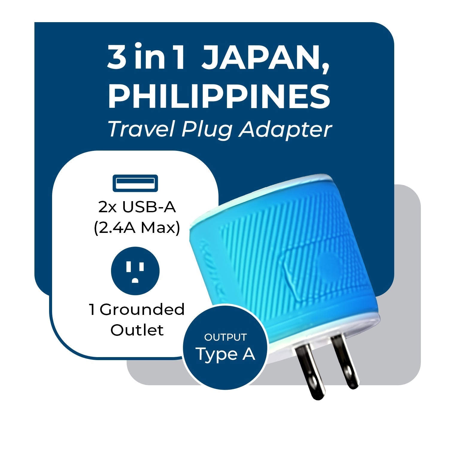 Japan, Philippines Travel Adapter - 3 in 1 - 2 USB - Type A - Compact Design (U2U-6)