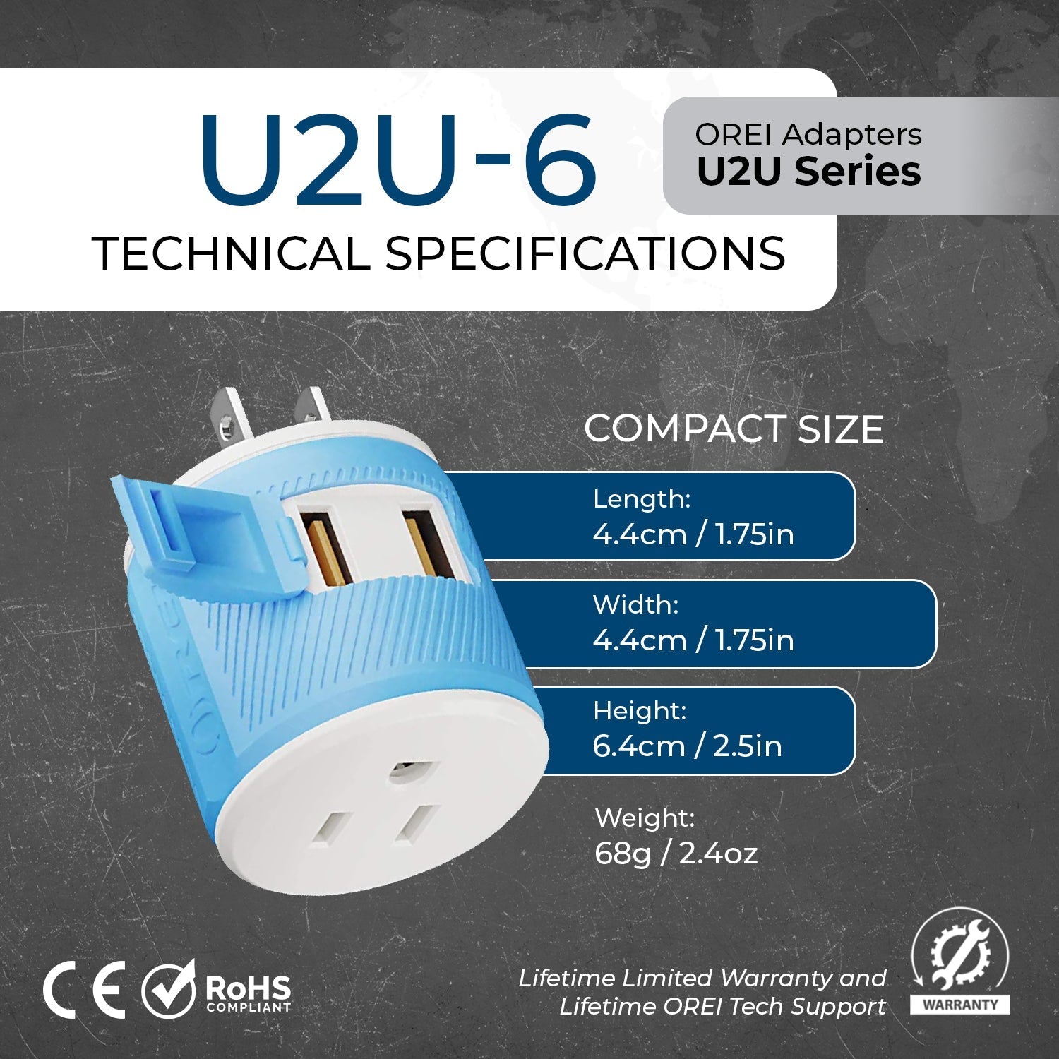 Japan, Philippines Travel Adapter - 3 in 1 - 2 USB - Type A - Compact Design (U2U-6)