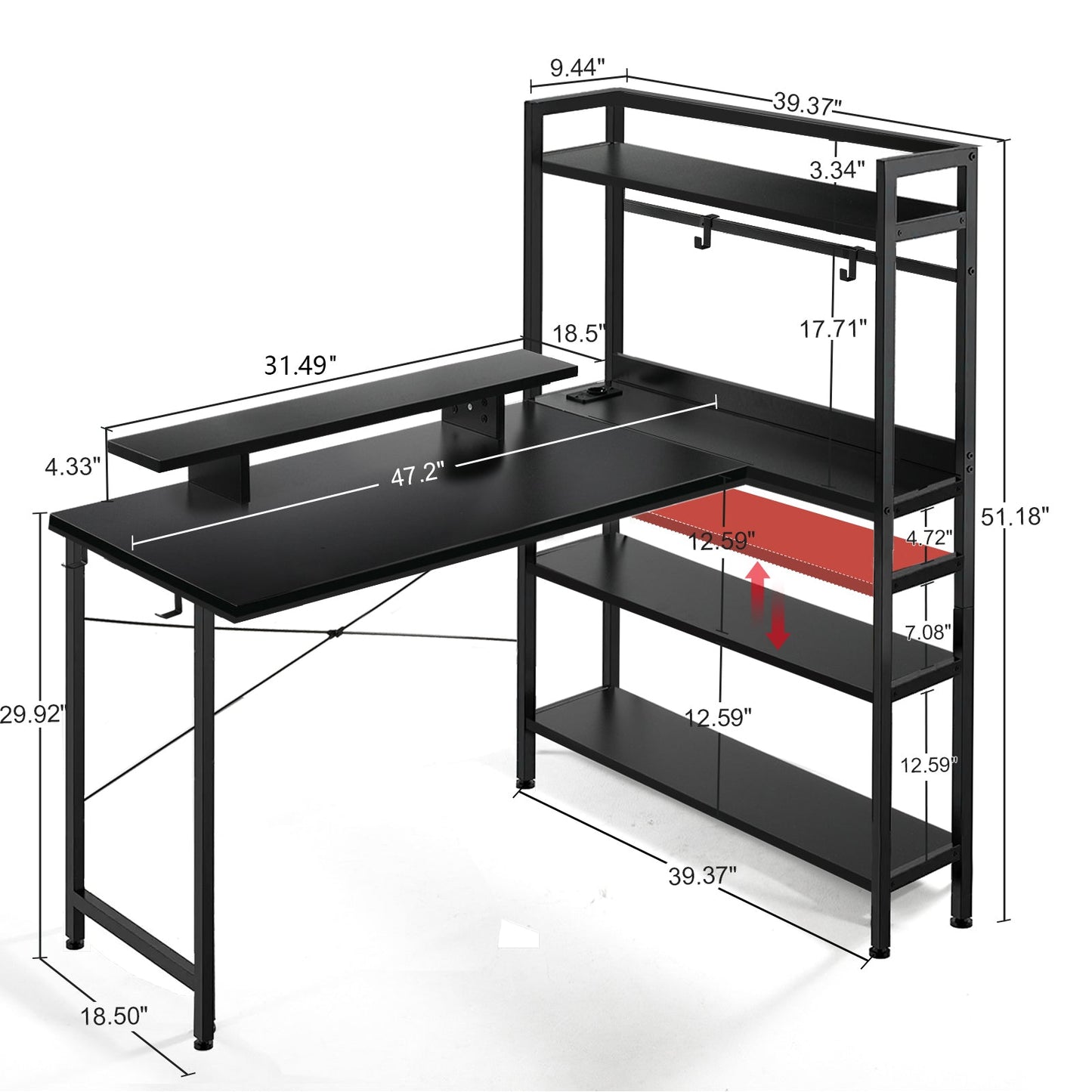 L-Shaped LED Gaming Desk with Monitor Stand