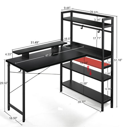 L-Shaped LED Gaming Desk with Monitor Stand