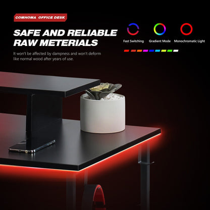 L-Shaped LED Gaming Desk with Monitor Stand