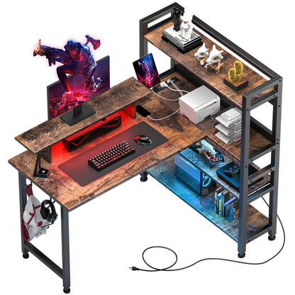 L-Shaped LED Gaming Desk with Monitor Stand