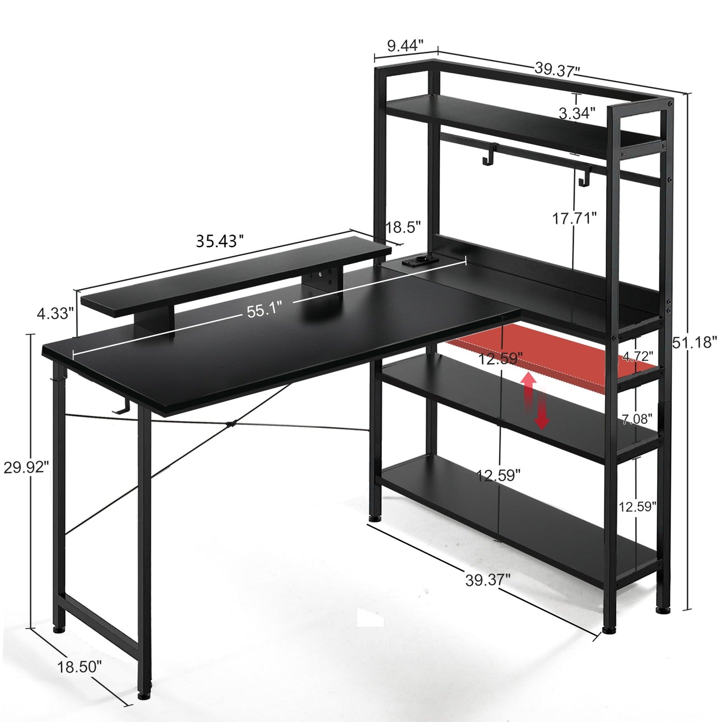 L-Shaped LED Gaming Desk with Monitor Stand