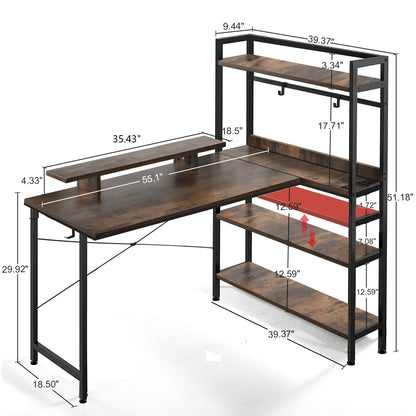 L-Shaped LED Gaming Desk with Monitor Stand